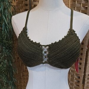 NWT Xhilaration Olive Green Crochet Bikini Top